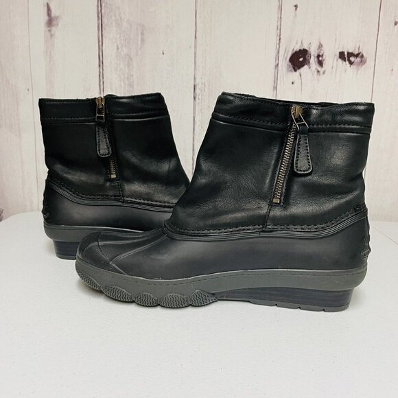 Sperry Black Rubber Duck Boots Size 9.5 M Side Zip Tie Winter Water Resist - Picture 1 of 6
